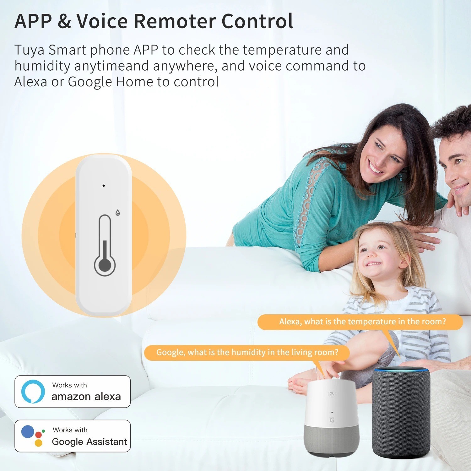 2 Pack WiFi Bluetooth Temp Humidity Sensor - Smart Scene Indoor Alexa Google