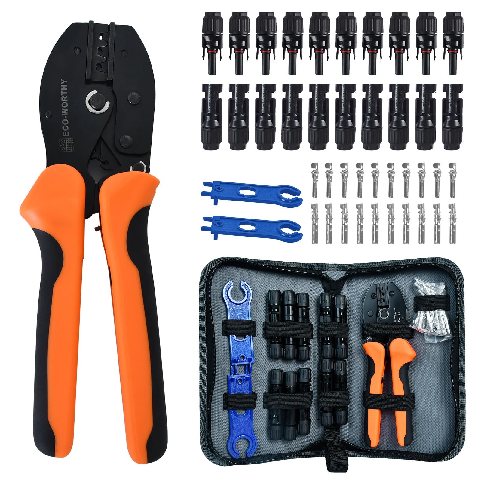 ECO-WORTHY Solar Crimper Tool Kit: Crimper, 10 Pairs Connectors, Wrenches, Case