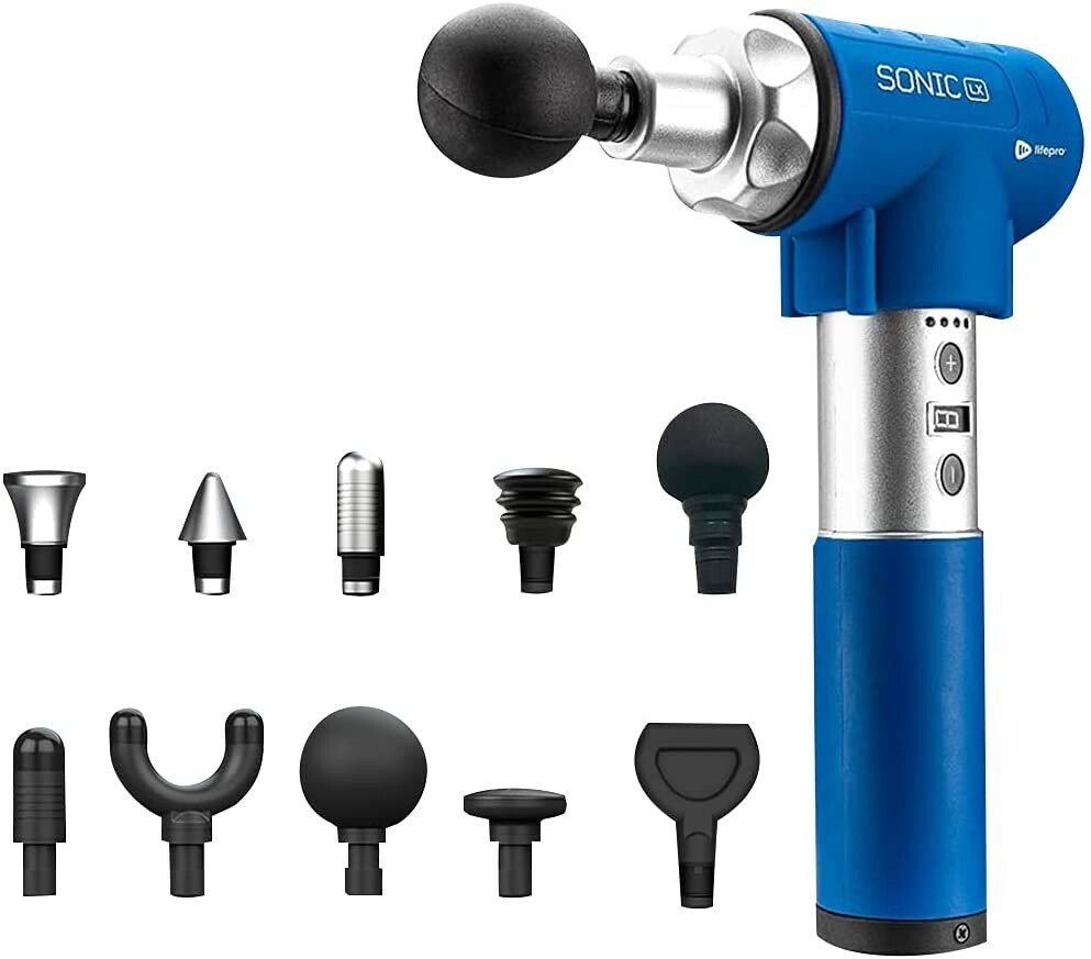 Sonic LX Percussion Massage Gun - 9 Speeds Back Massager 10 Attachments - BLUE