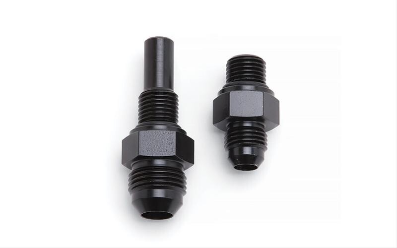 RUSSELL #641390 TRANS COOLER LINE FITTINGS BLACK 4L80 TO -6 AN MALE PAIR ALUM
