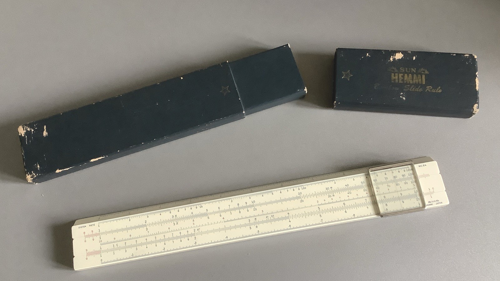 Vintage Sun Hemmi~Japan No. 64 Bamboo Engineering Slide Rule System Rietz in Box