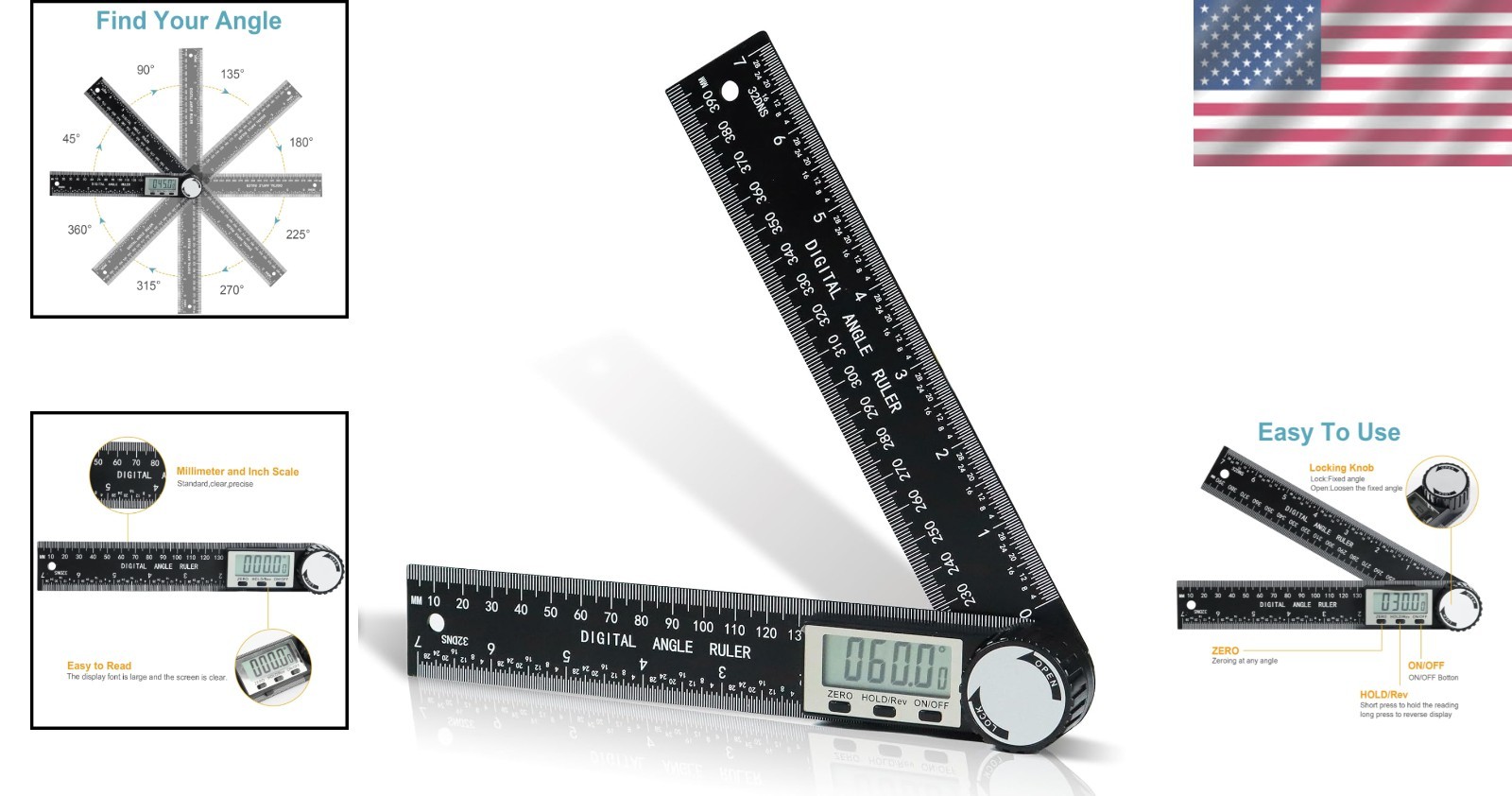 Third Generation Protractor Angle Finder Digital Angle Ruler with 7Inch 200Mm