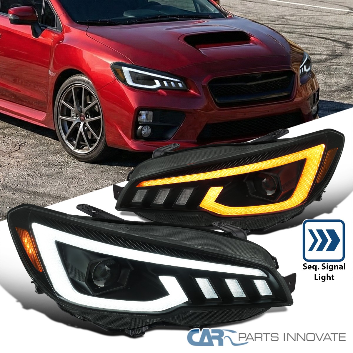 Smoke Projector Headlights Fits 2015-2021 Subaru WRX/WRX STI Sequential LED Lamp