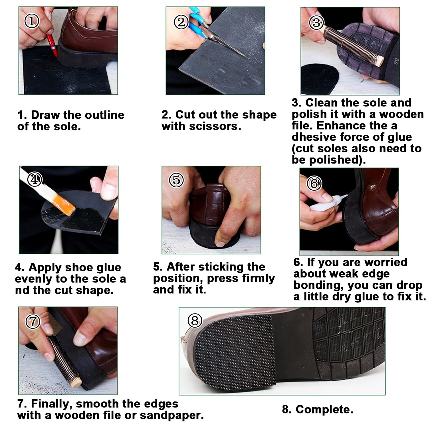 DUTWROY Resistant Sole Sheet 2.2MM Heel Repair Pad Classic dots,Black, Black