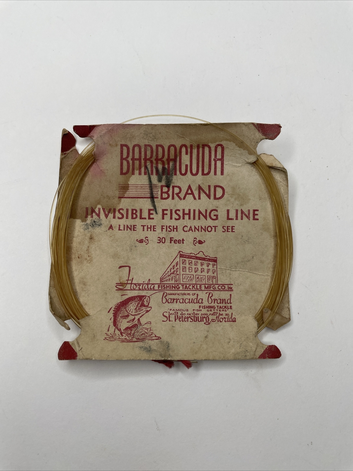 Rare VINTAGE BARRACUDA BRAND Invisible Fishing Line St. Petersburg Florida HTF