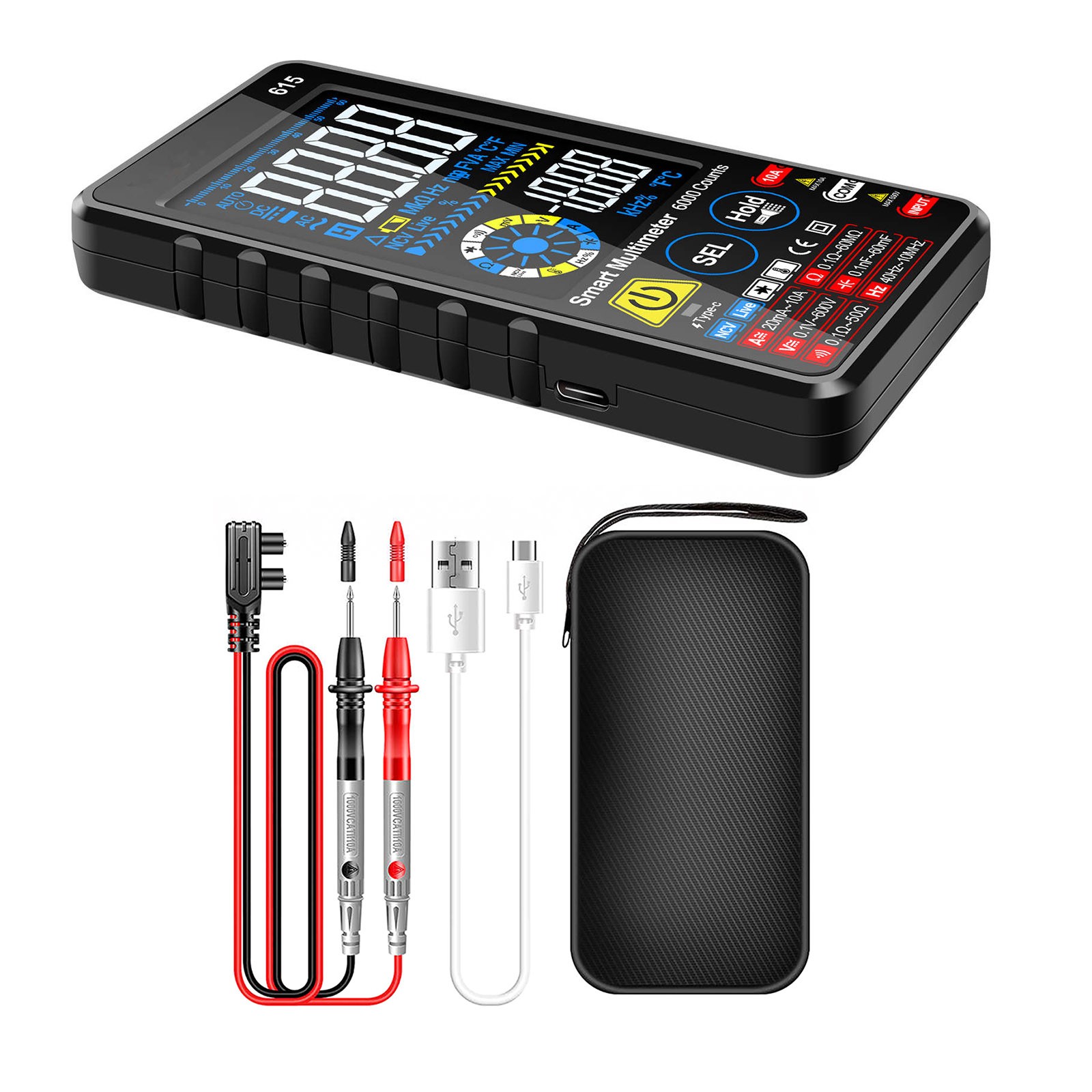 Digital Multimeter Tester Auto Range 6000 Counts For AC DC Current Volt Ohm Hz