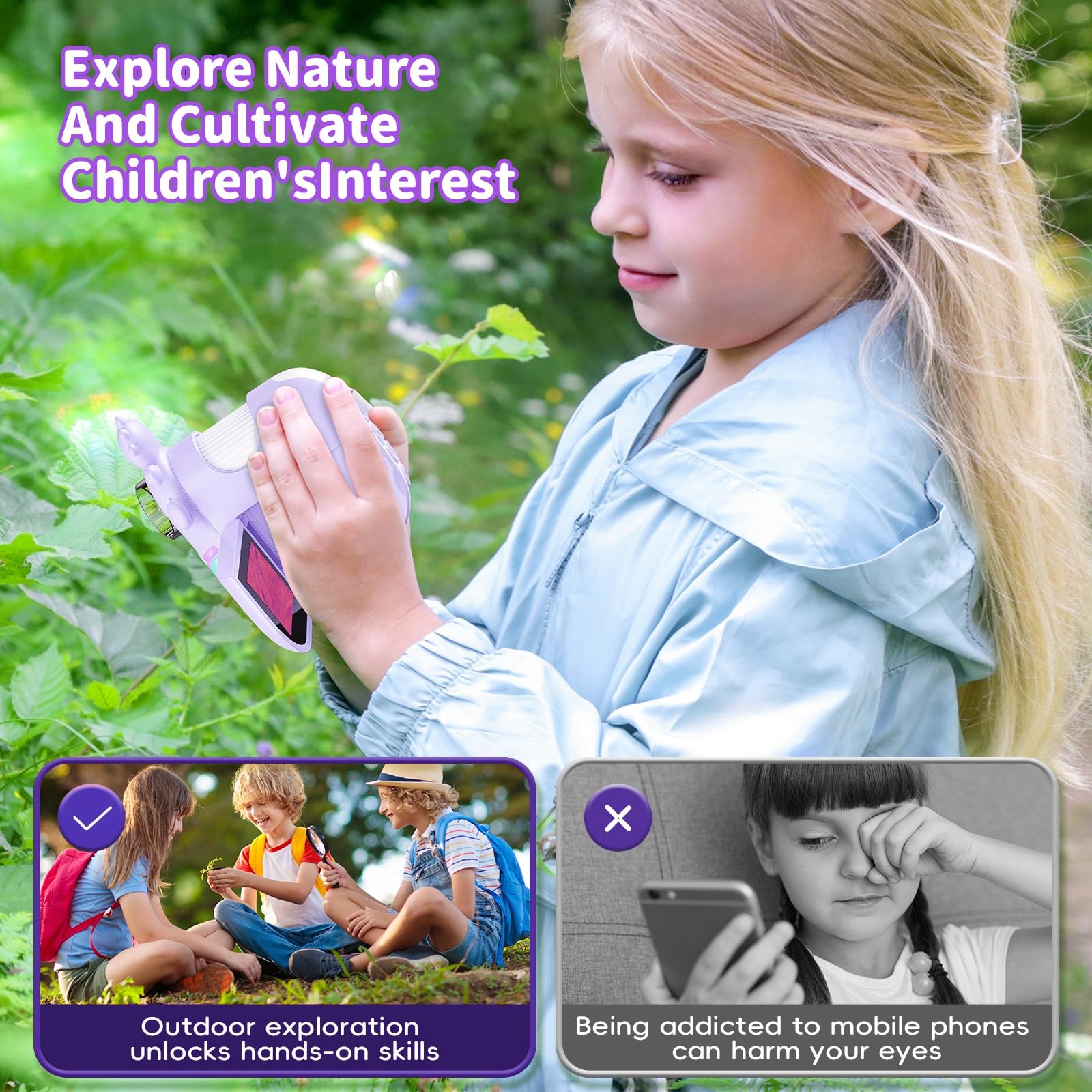 Microscope for Kids - 1080P Handheld Digital Portable Purple