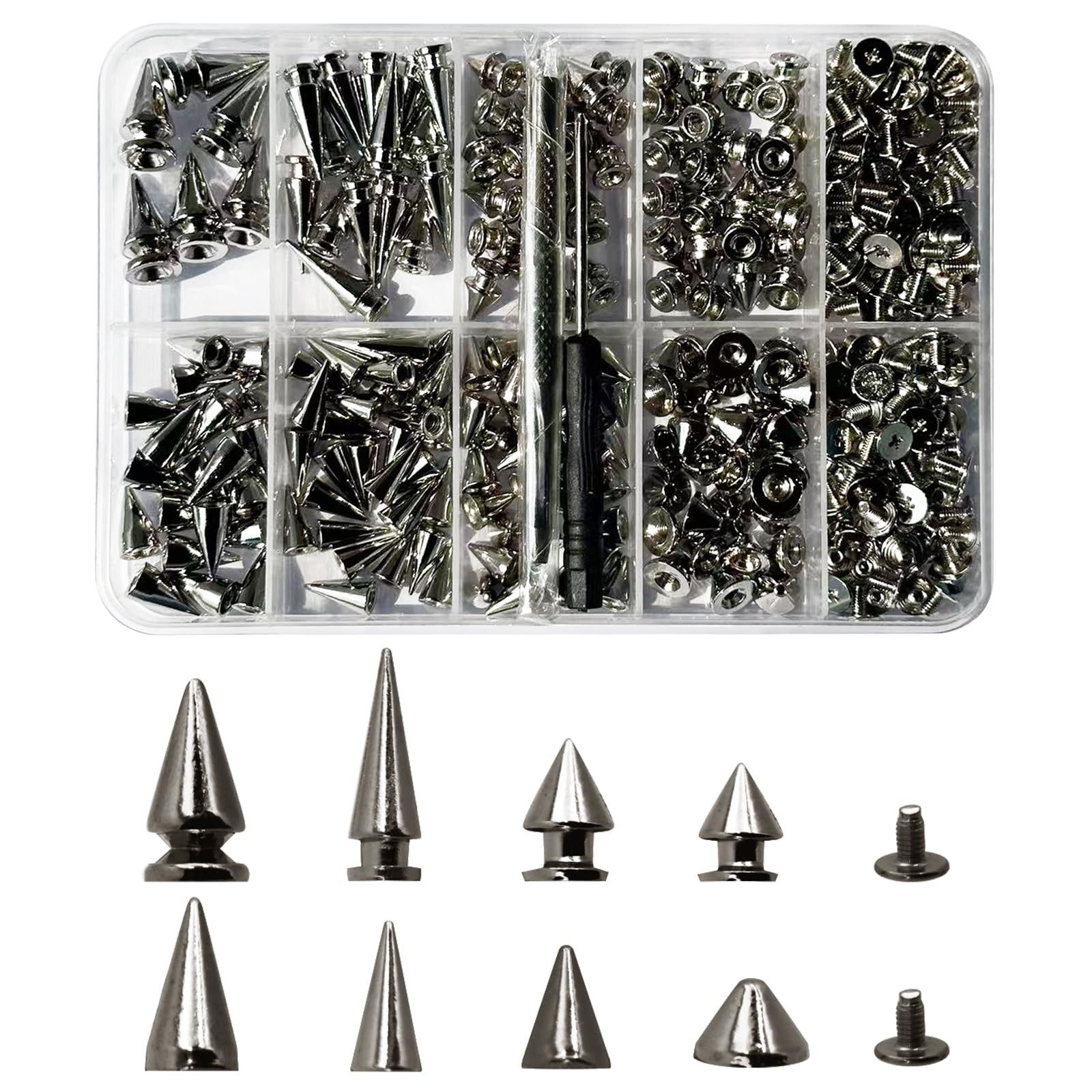 354 Pcs Punk Spikes and Studs Kit 8 Sizes Metal Cone Spike Studs Rivets for C
