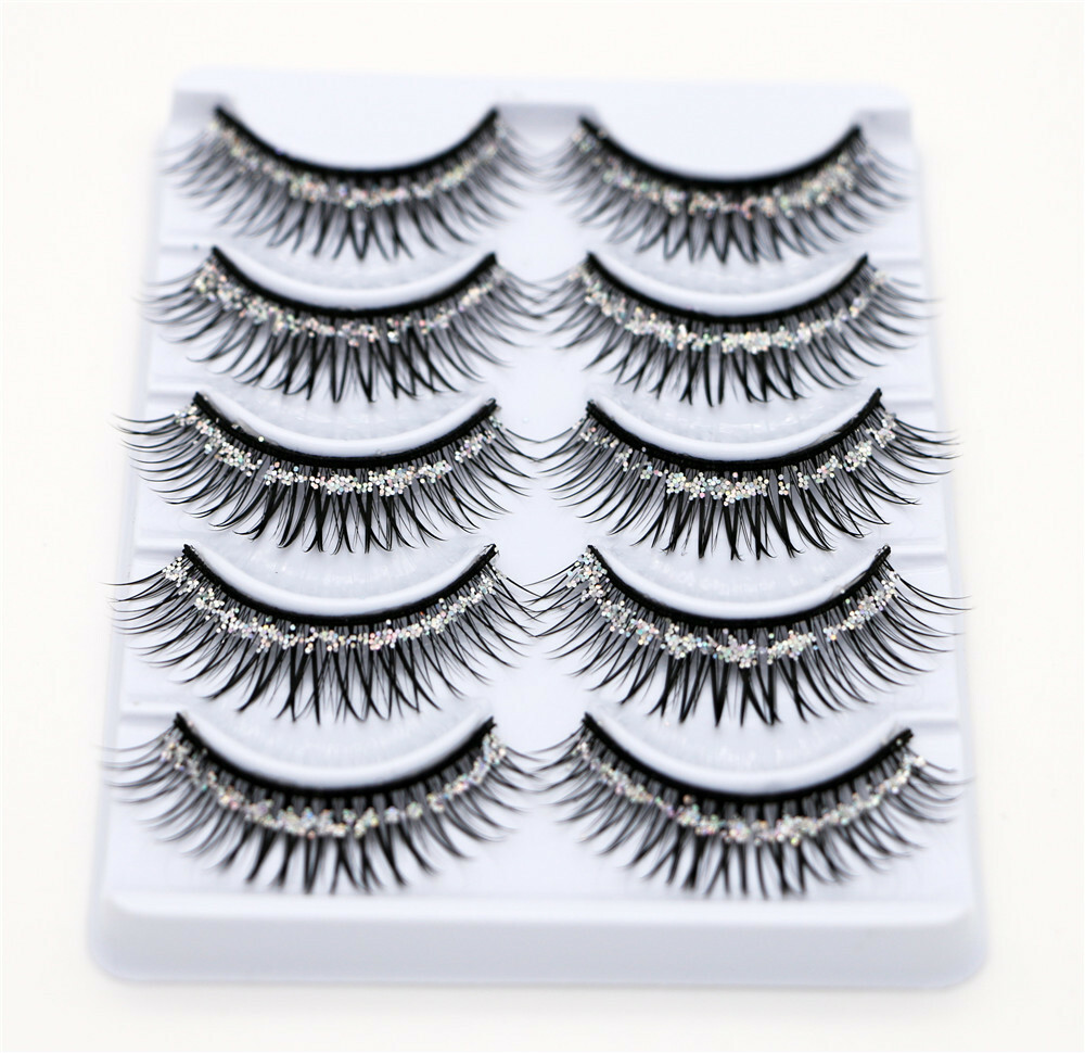 820#10Pairs Thick Cross Color Glitter Cosplay False Eyelashes Makeup Long Lashes
