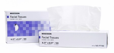 McKesson Facial Tissue, White, 8.37in X 8.07in, Box of 100,