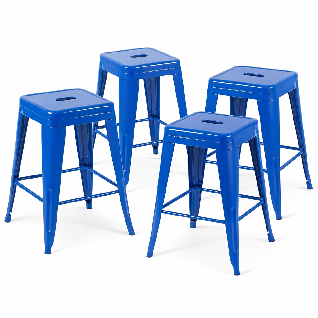 24 Inch Counter Height Stool, Backless Metal Bar Stools Set of 4, Non-Stackabl