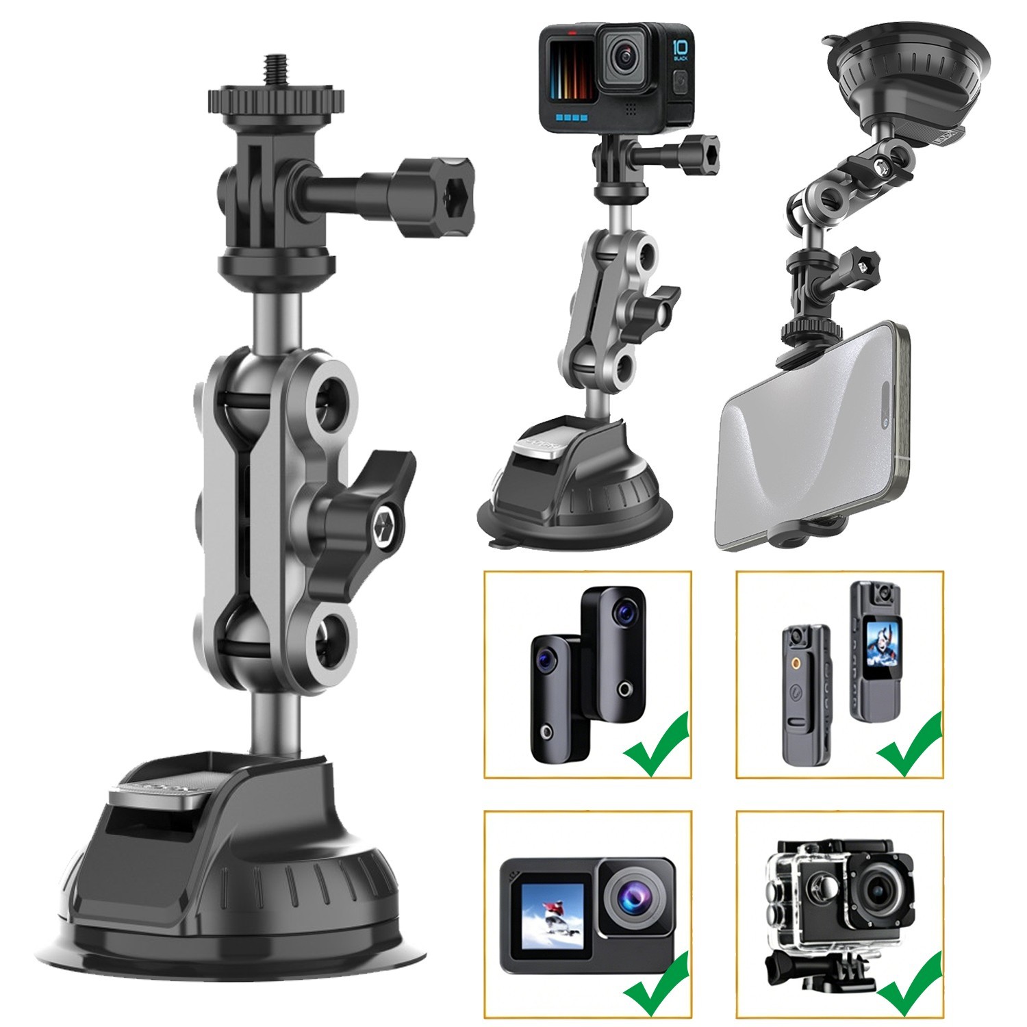 Suction Cup Phone Holders Camera Mount for Windshield Dashboard Home Office Desk