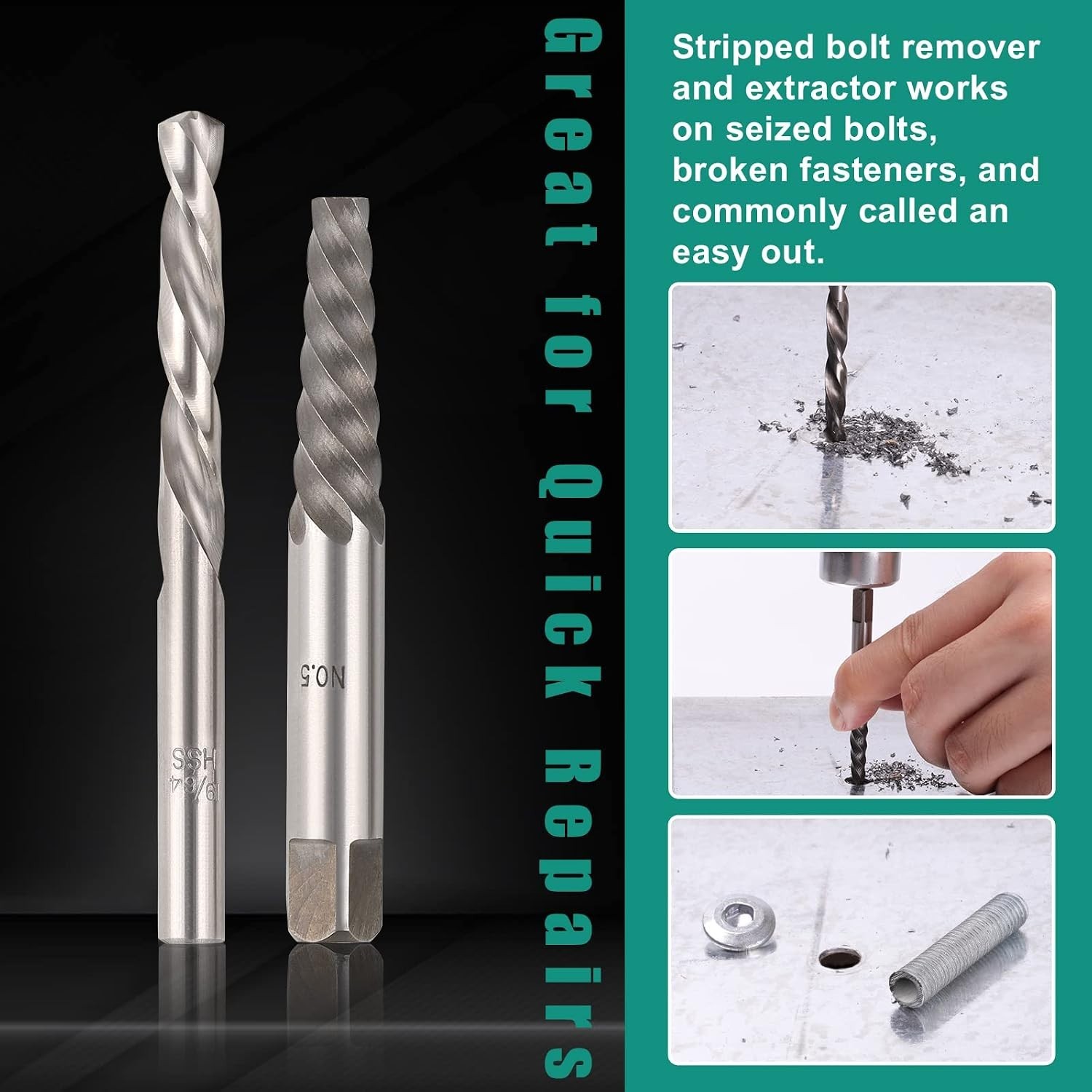Cobalt Steel 10pcs Screw Extractor & Left Hand Drill Bits for Easy Bolt Removal