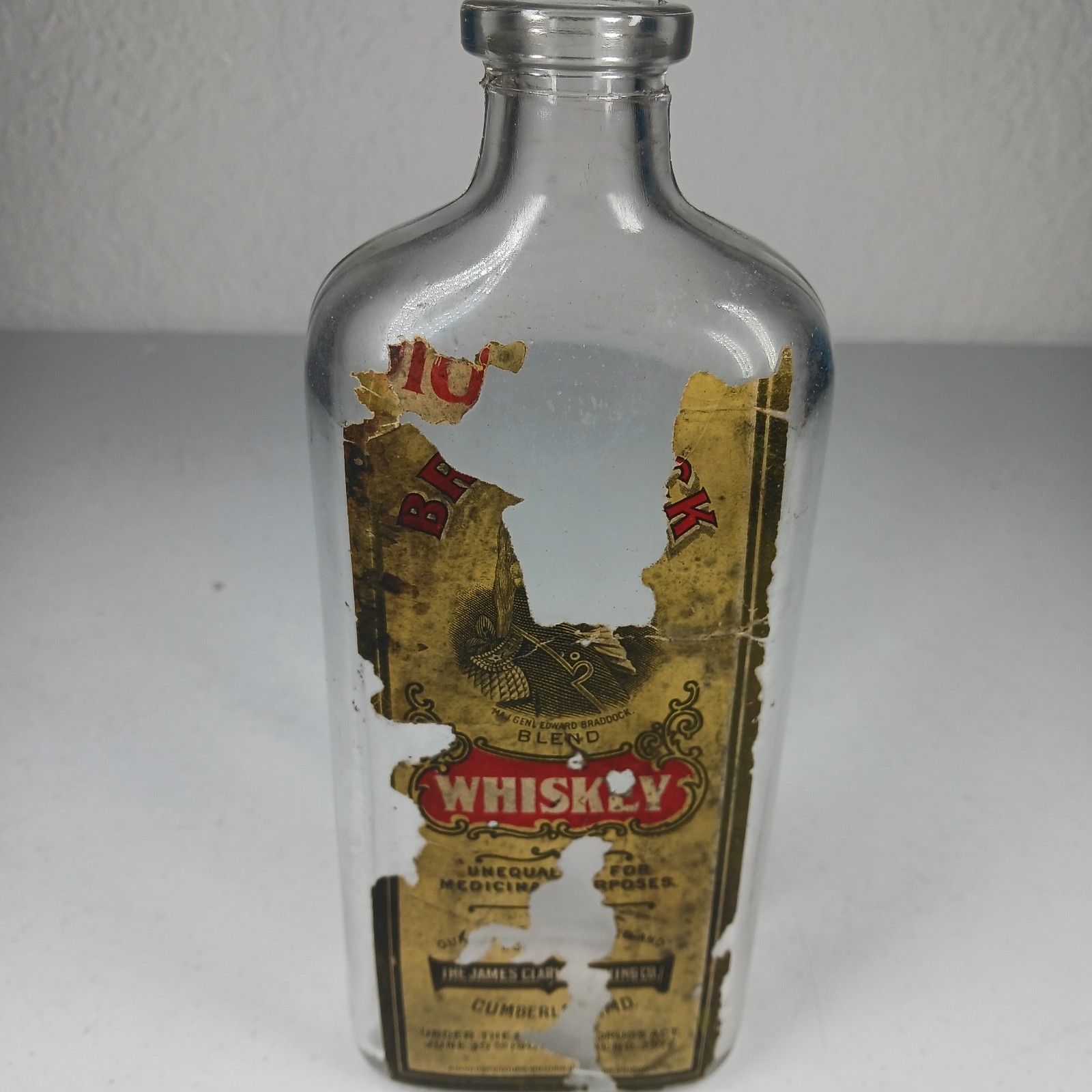 Antique Rare James Clark Distilling Co Whiskey Bottle Cumberland MD Braddock Dis