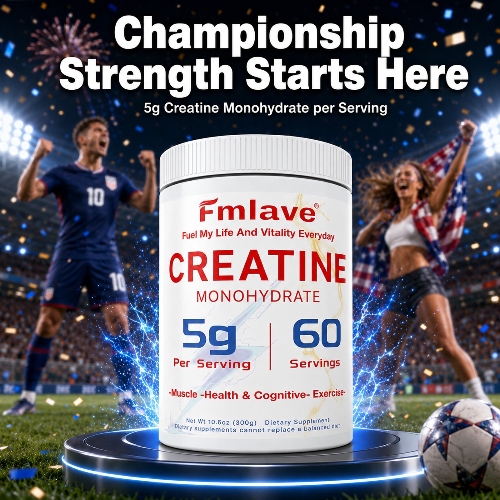 Fmlave Creatine Monohydrate 5g Micronized Creatine 10.58oz - 60 Serving Non-GMO