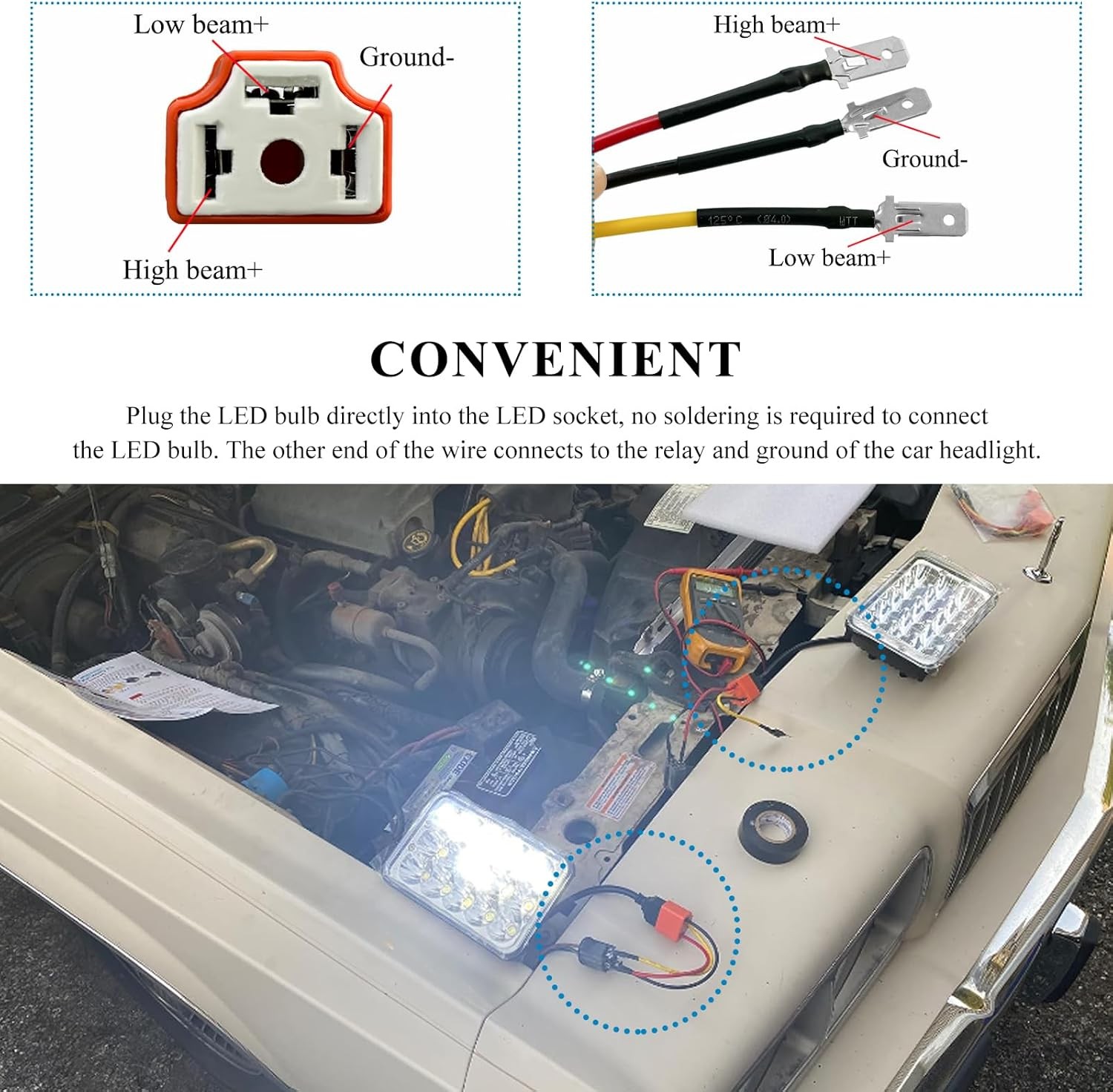 2PCS Ceramic H4 9003 HB2 Wiring Harness Headlight Socket, Pigtail Socket Female