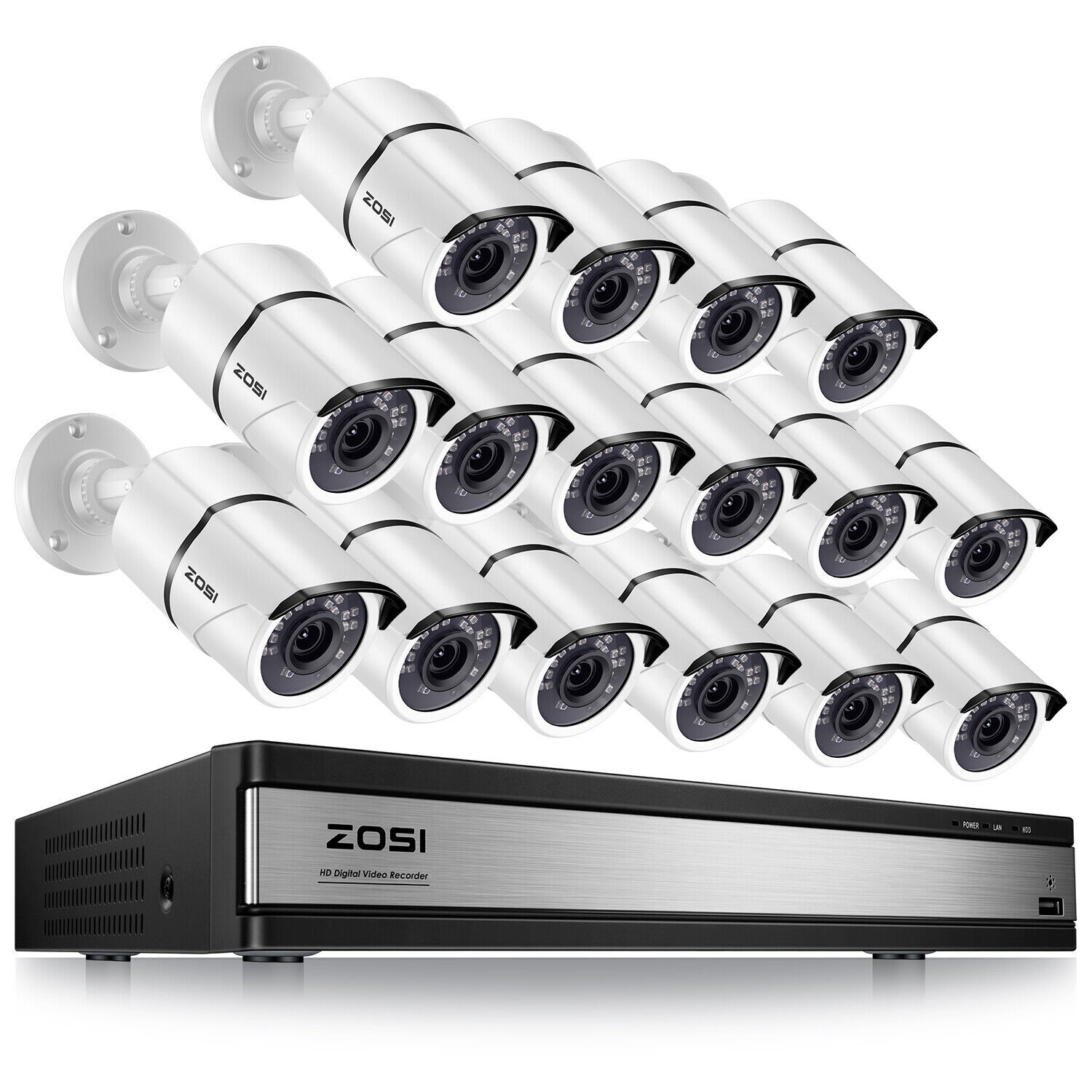 ZOSI 16CH H.265+ 5MP Lite DVR 2MP Home Security Camera System Motion Detect IR