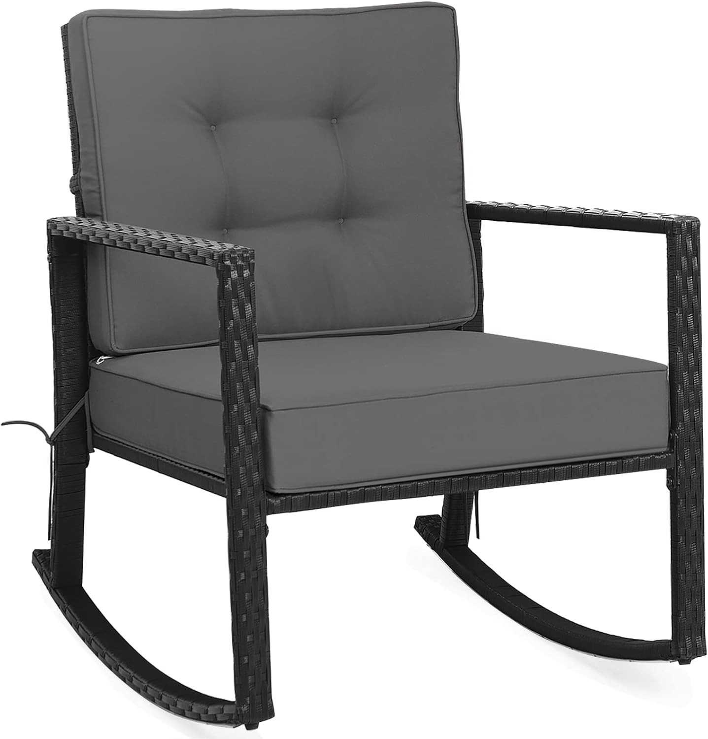 Wicker Rocking Chair, Outdoor Glider Rattan Rocker Chair with Heavy-Duty Steel F