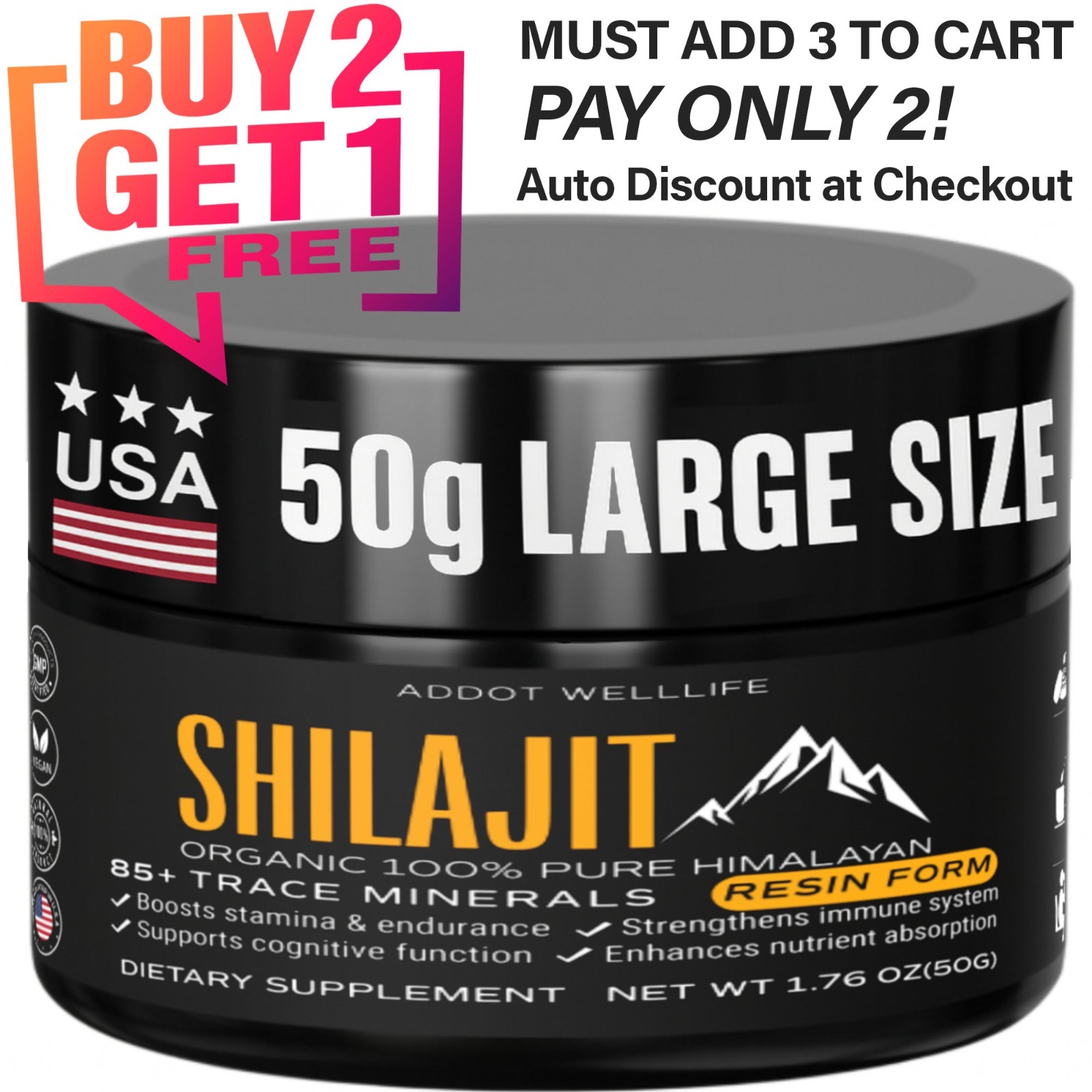 Shilajit Resin Paste 50g – Pure Himalayan Fulvic Acid Supplement – Vitality Boos