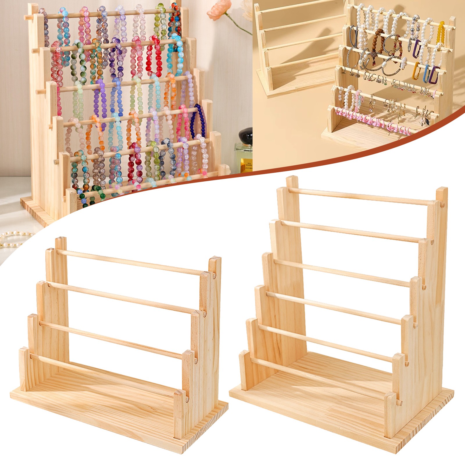 US Wooden Detachable Display Stand Holder For Jewelry Earrings Bracelet Necklace