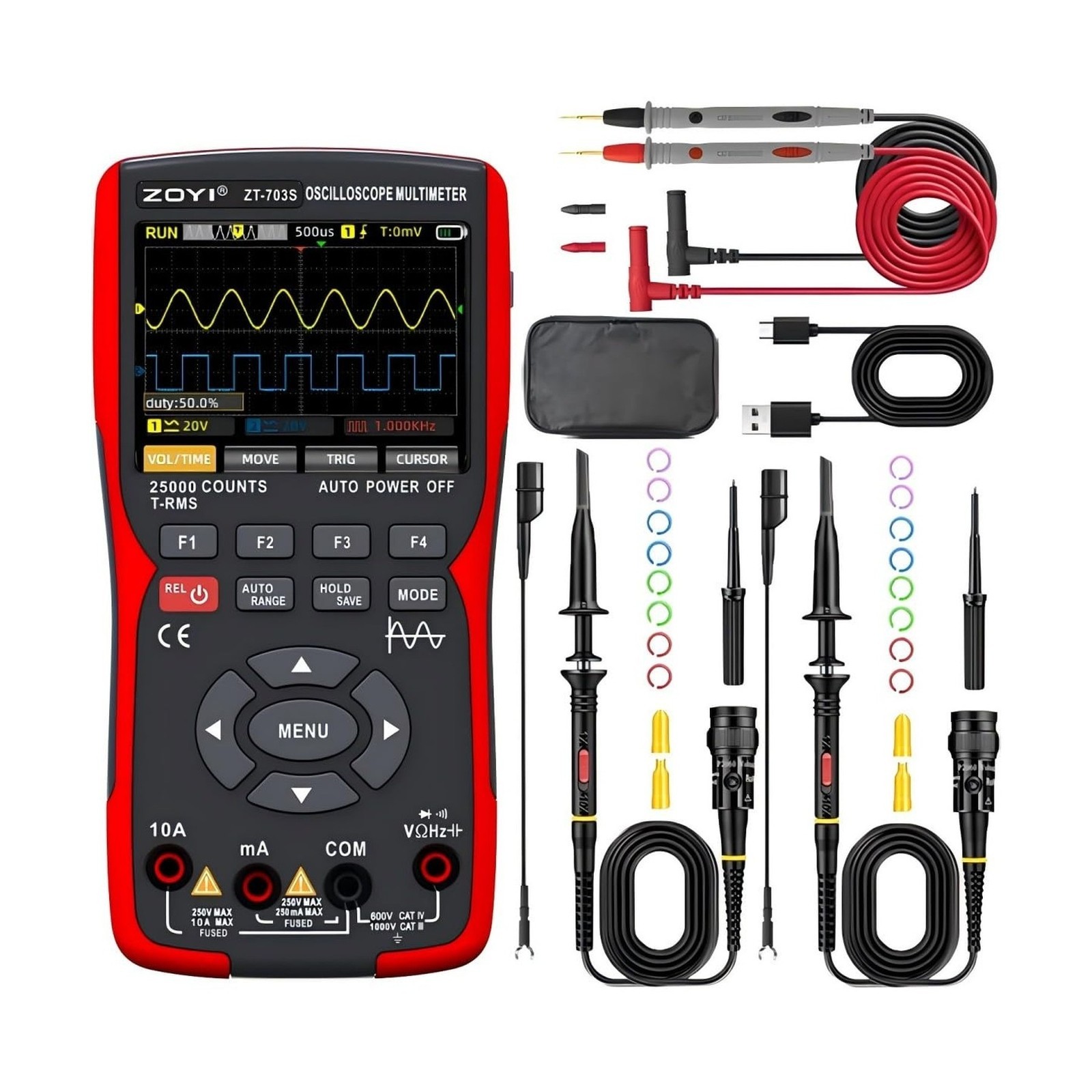 3 in 1 Handheld Oscilloscope 50MHz with Multimeter Signal Generator
