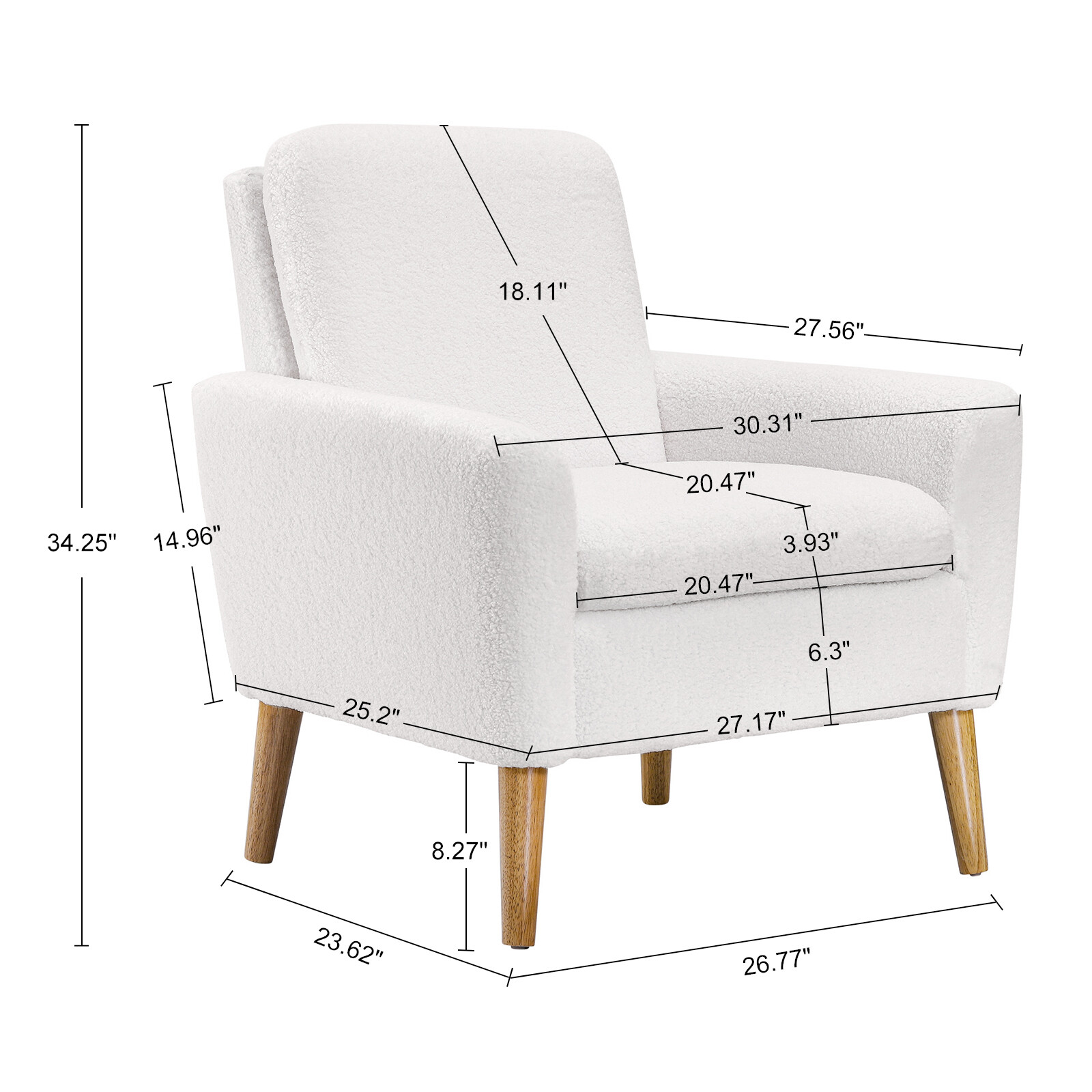 Accent Chair White Teddy Fabric Upholstered Comfortable Arm Chair Sofa Chair