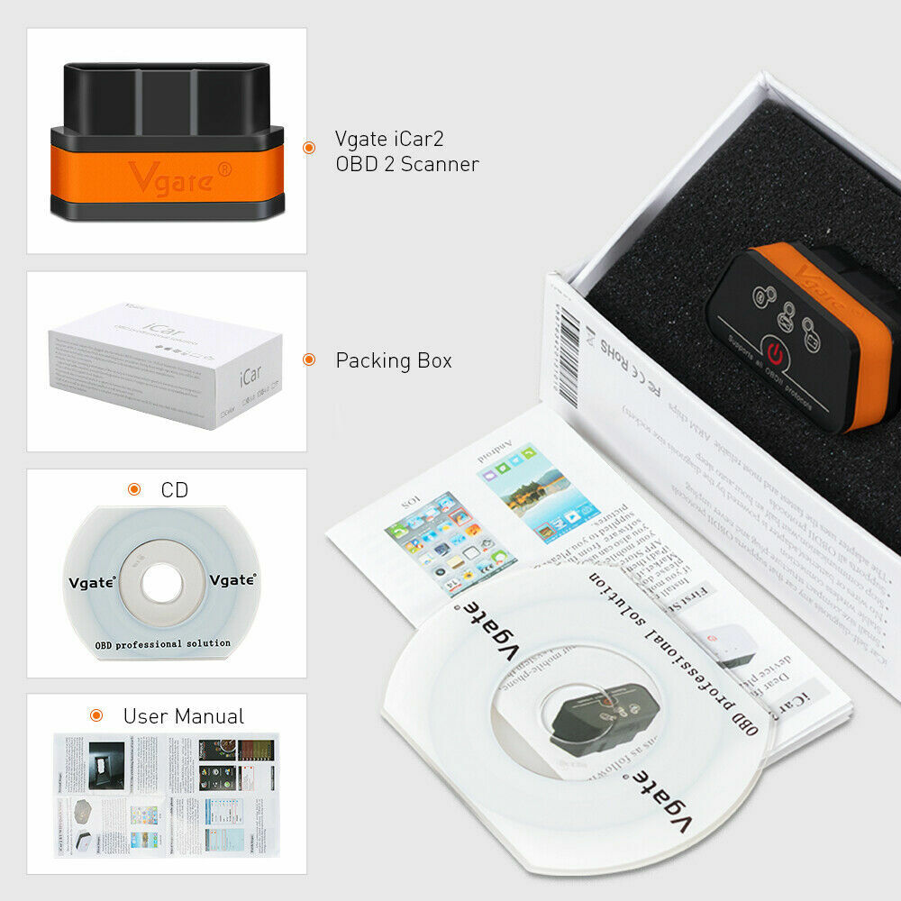 Vgate Icar2 Bluetooth ELM327 Code Reader OBD2 Scanner Diagnostic Tool Android/PC