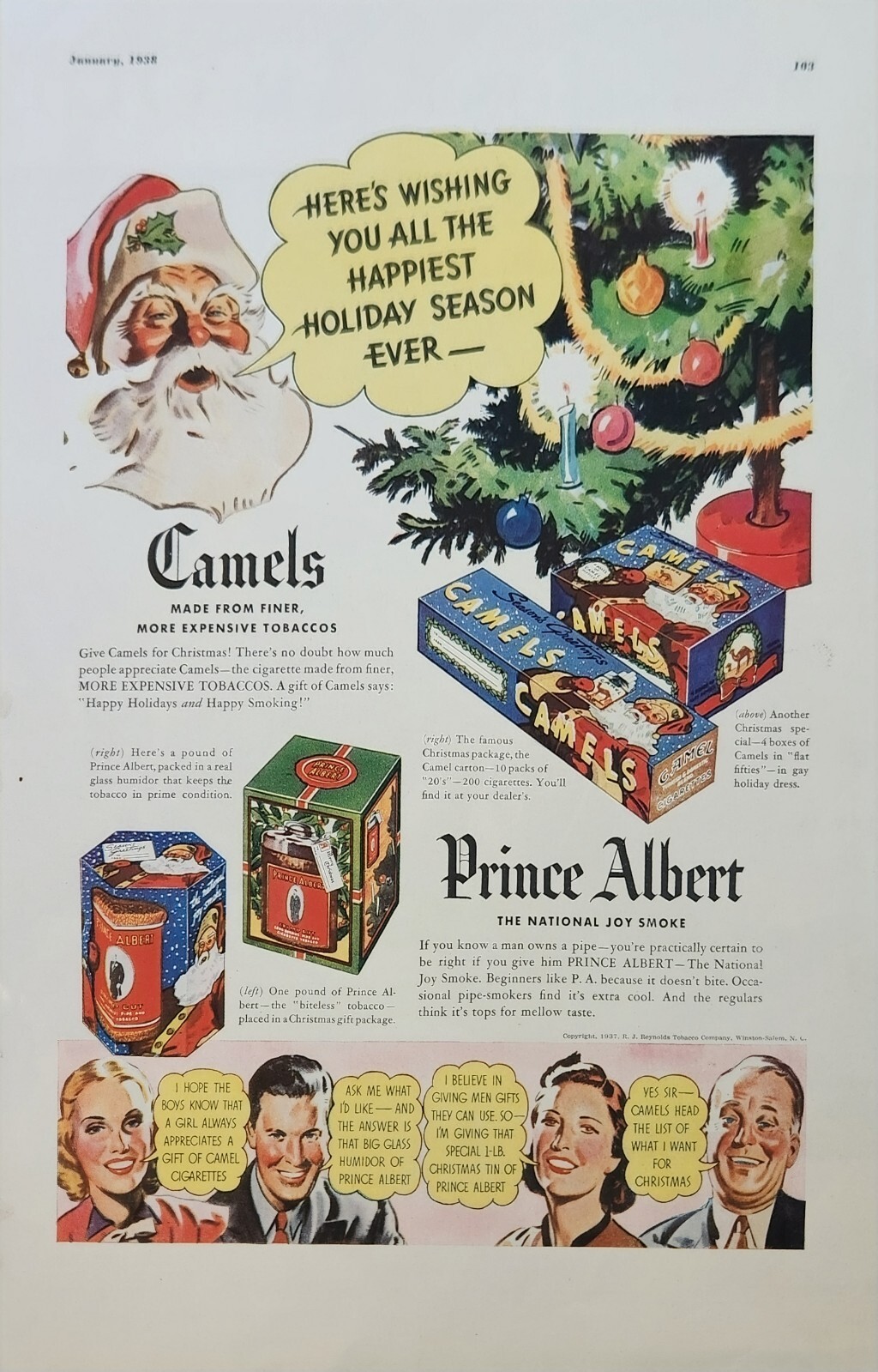 1938 Camel Cigarettes Vintage Ad Hers wishing you all Happiest Prince Albert 323