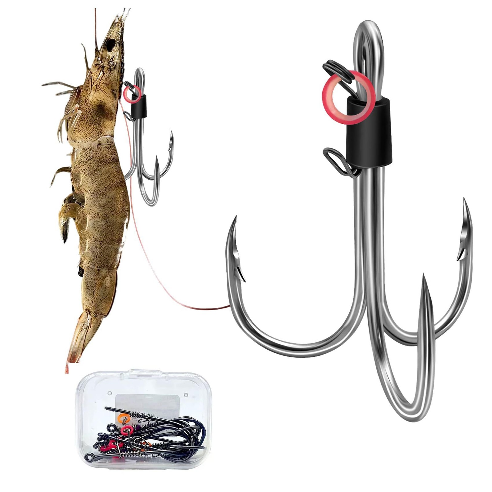 10Pcs Luminous Live Shrimp Hooks High Carbon Steel Triple Fishing Hook Saltwater