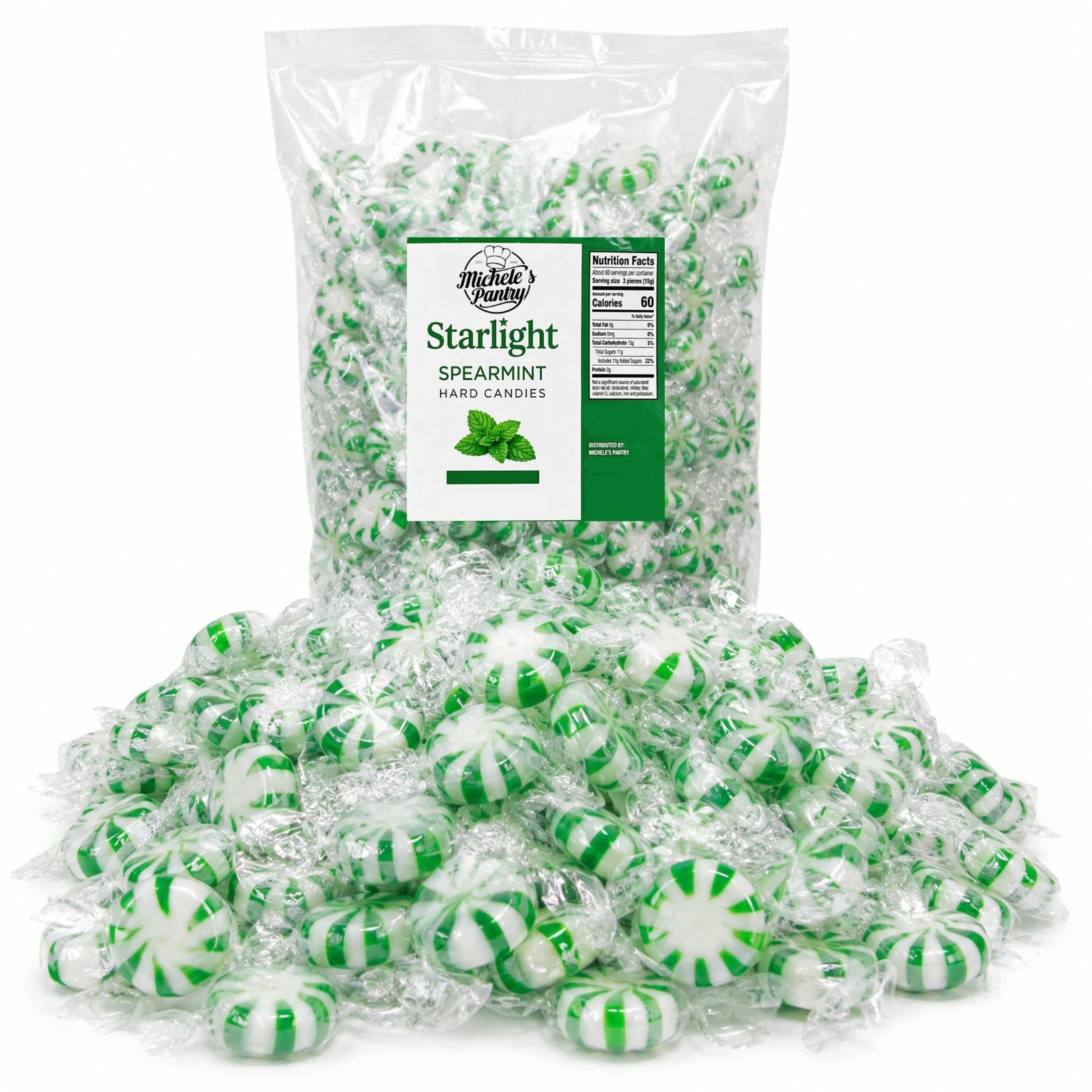 Spearmint Starlight Mints 2 lb Bulk Bag Individually Wrapped Hard Candy Mint