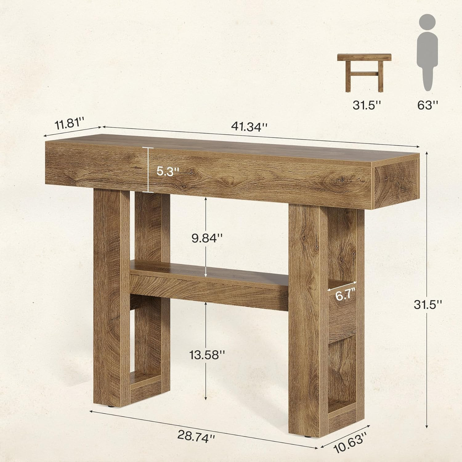 Tribesigns 41.34" Farmhouse Console Table, Sofa Table behind the Couch | 2-Tier