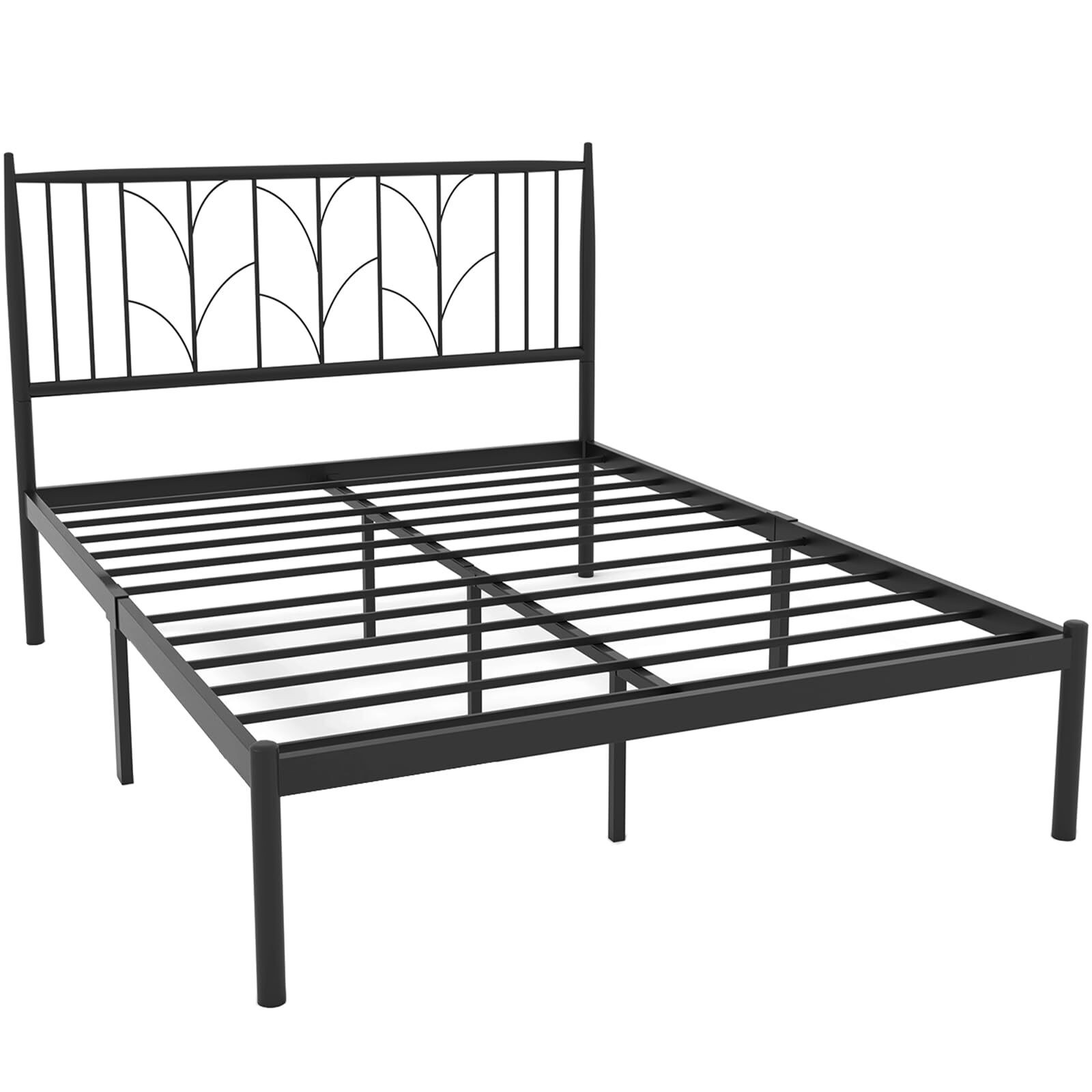 Full Size Metal Platform Bed Frame with Foundation Headboard Heavy Duty