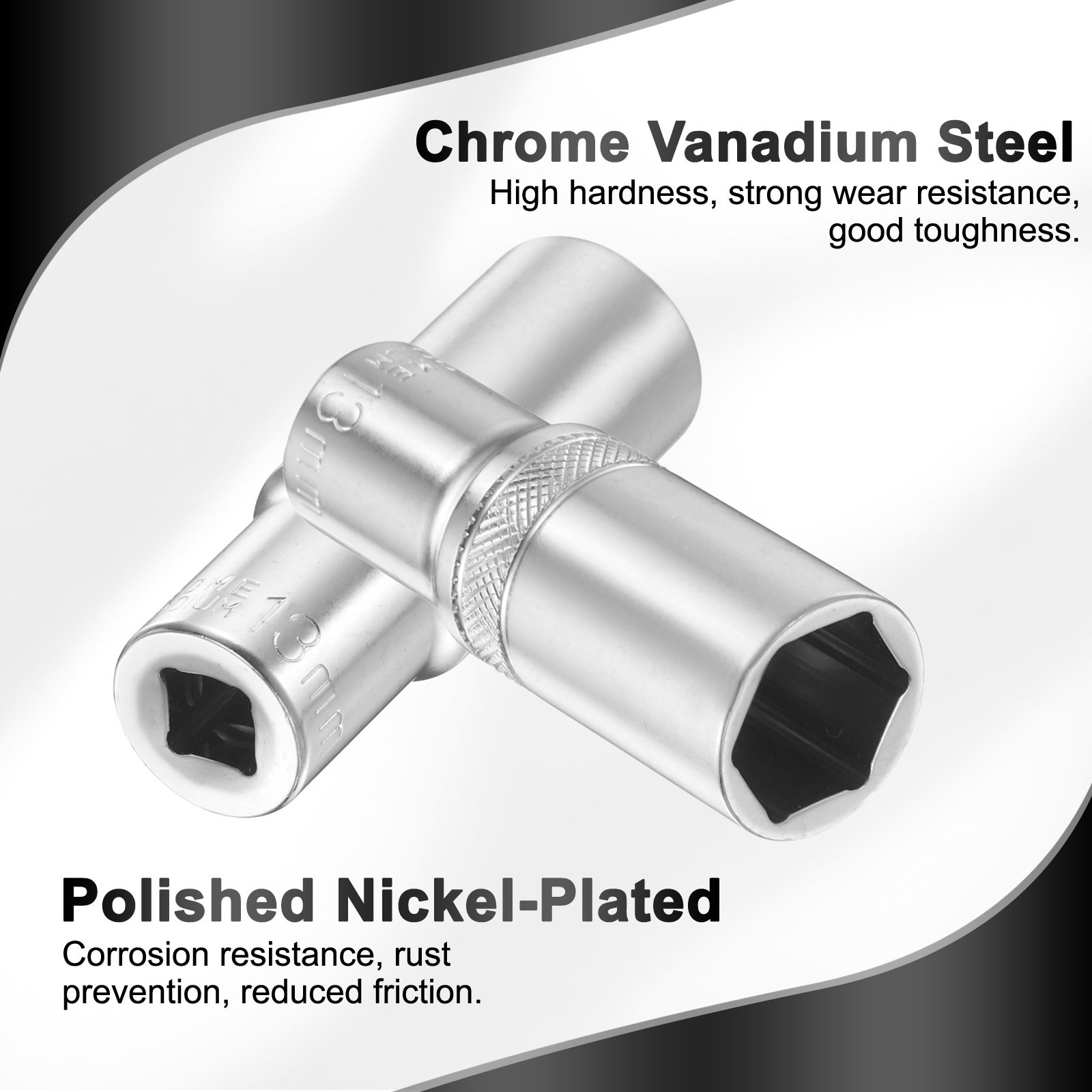6 Points Deep Socket 1/4" Drive 13mm Nickel Plating Flip Sleeve 2" Long
