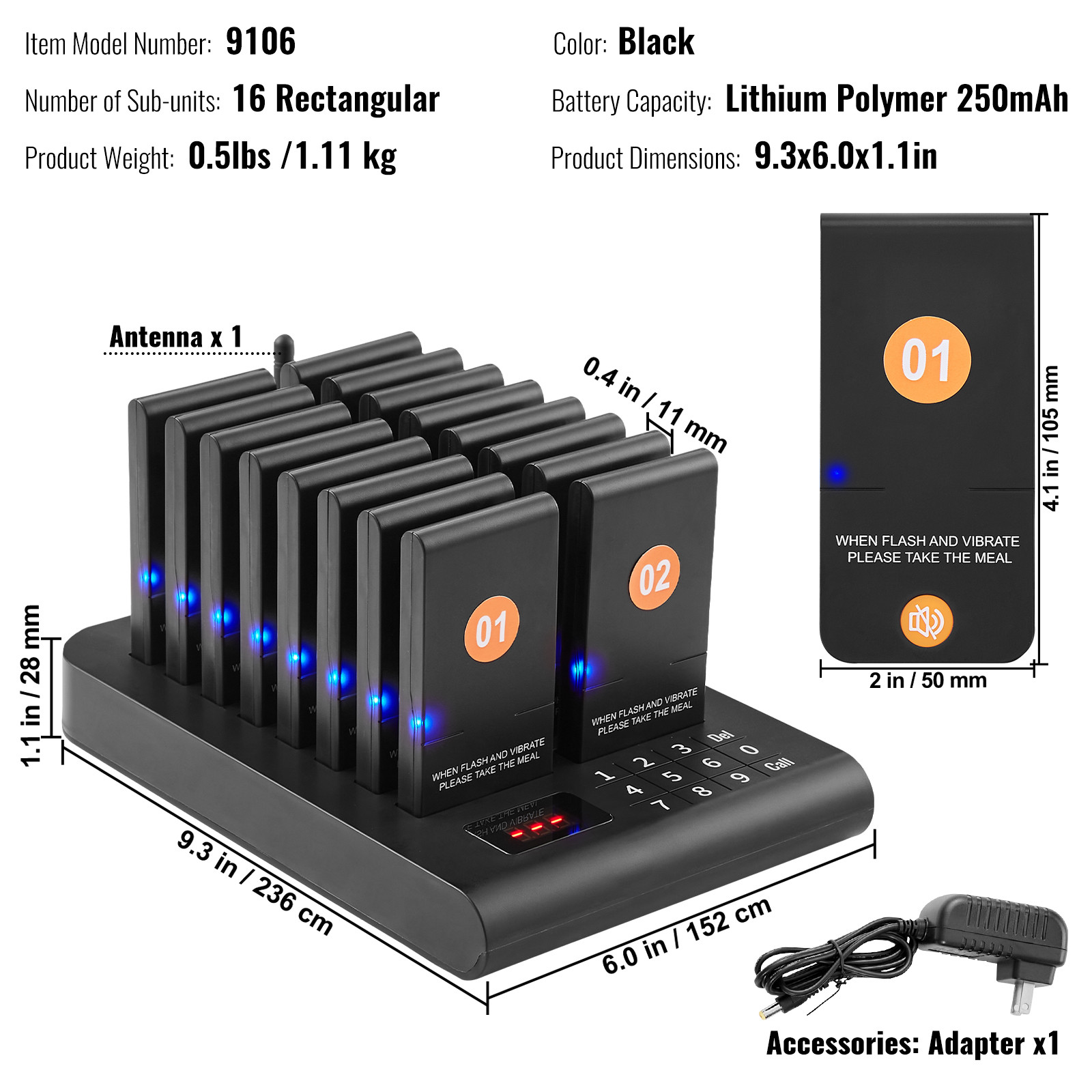 VEVOR Restaurant Wireless Pager System 16 Call Coasters Guest Queuing Calling
