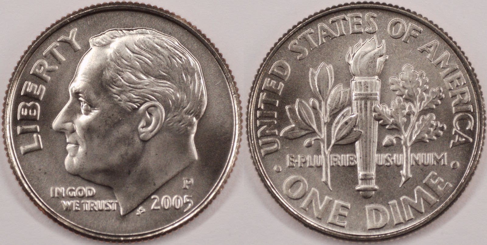 United States 2005 P 10 Cents Roosevelt Dime KM#195a Clad Torch Olive Oak Branch