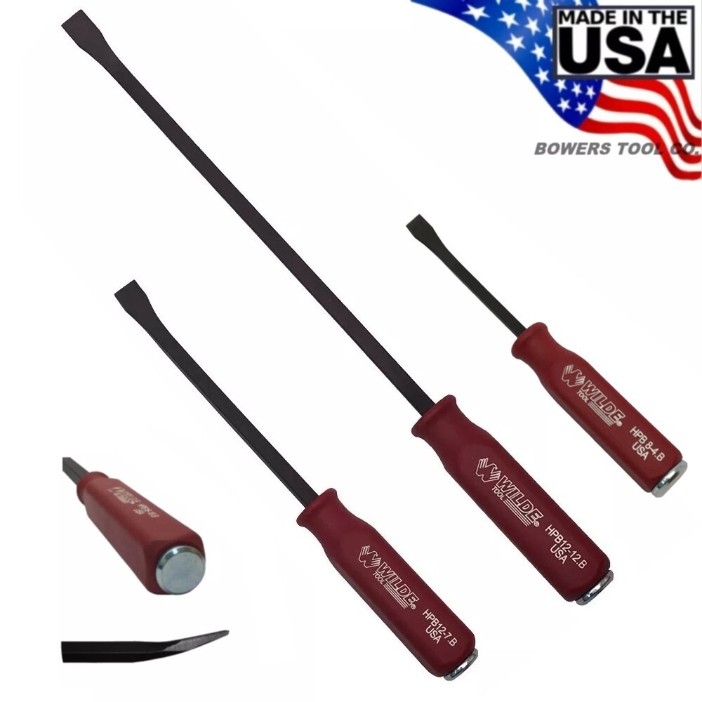 Wilde 3pc Hard Cap Pry Bar Set Hammer Strike Handle 8" 12" 17" Made in USA