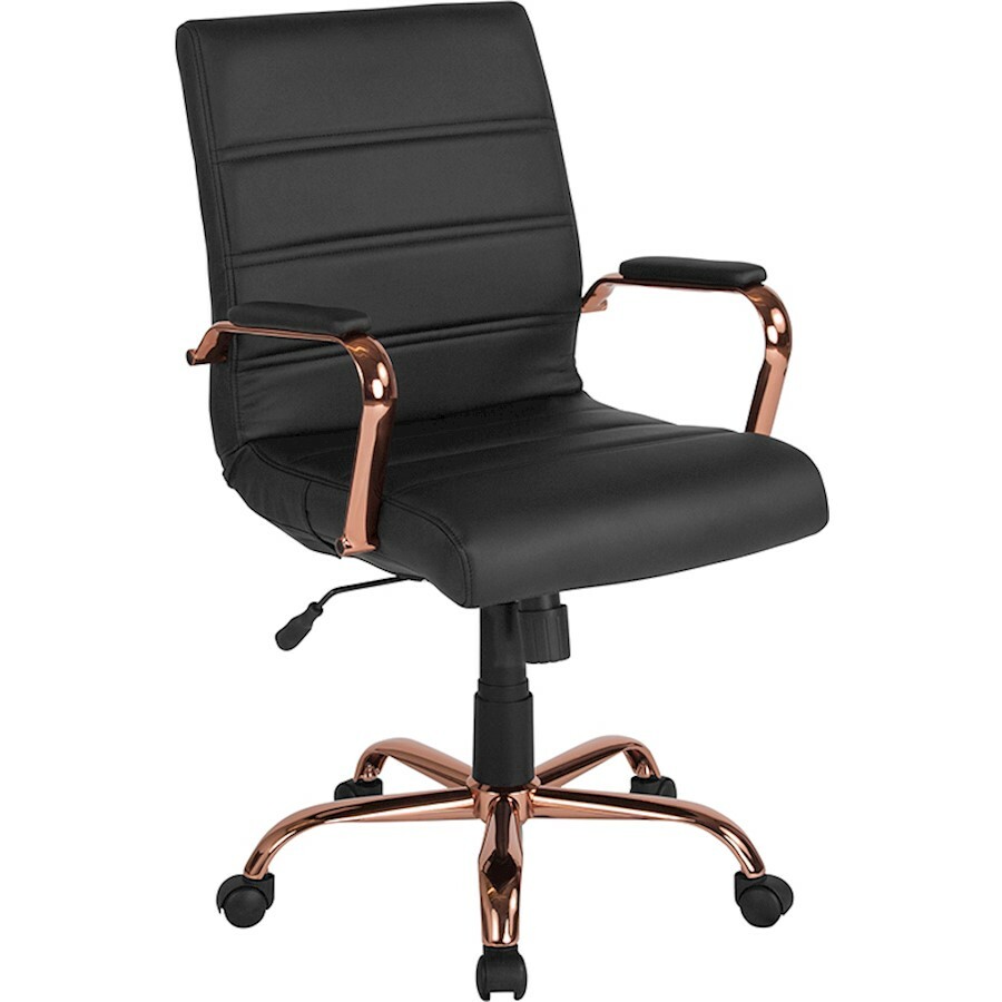 Flash Furniture Mid Black Leather Office Chair, Rose Gold - GO-2286M-BK-RSGLD-GG