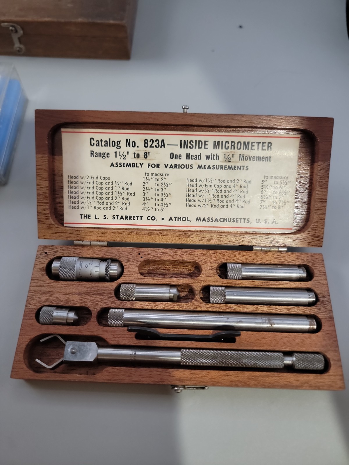 Starrett No. 823A - Inside Micrometer 1 1/2" to 8"