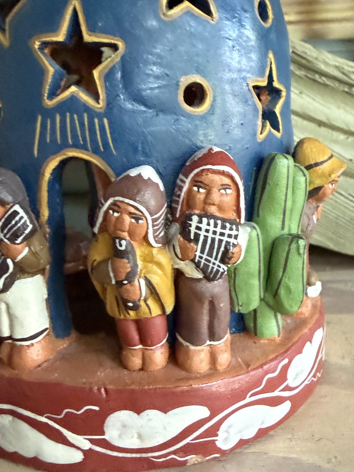 Peruvian Terra Cotta Clay Pottery Nativity Folk Art Handmade Candle Holder