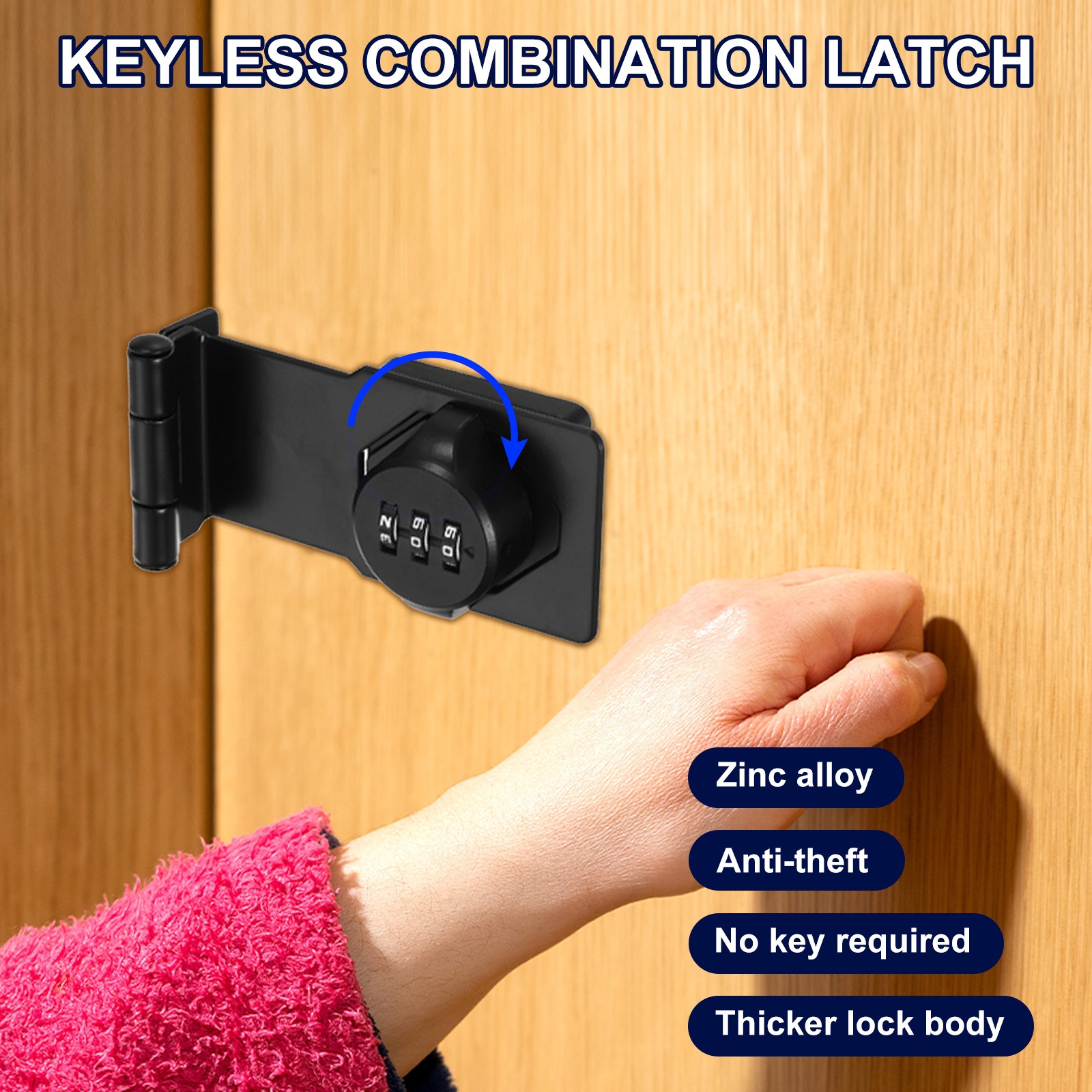 Combination Rotary Hasp Locks Security Door Latch Lock 3 Digit Password Silver