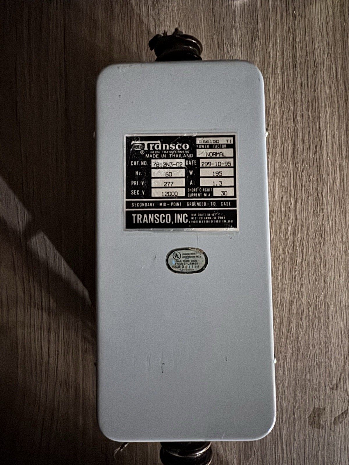 E66150 TRANSCO NEON SIGN TRANSFORMER
