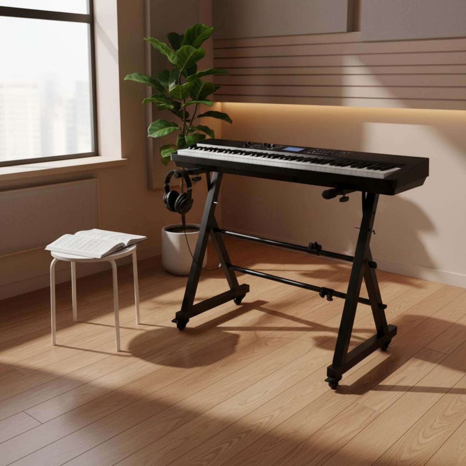 Rolling Keyboard Stand Wheeled Base Z-Shaped Piano Designed for Stage