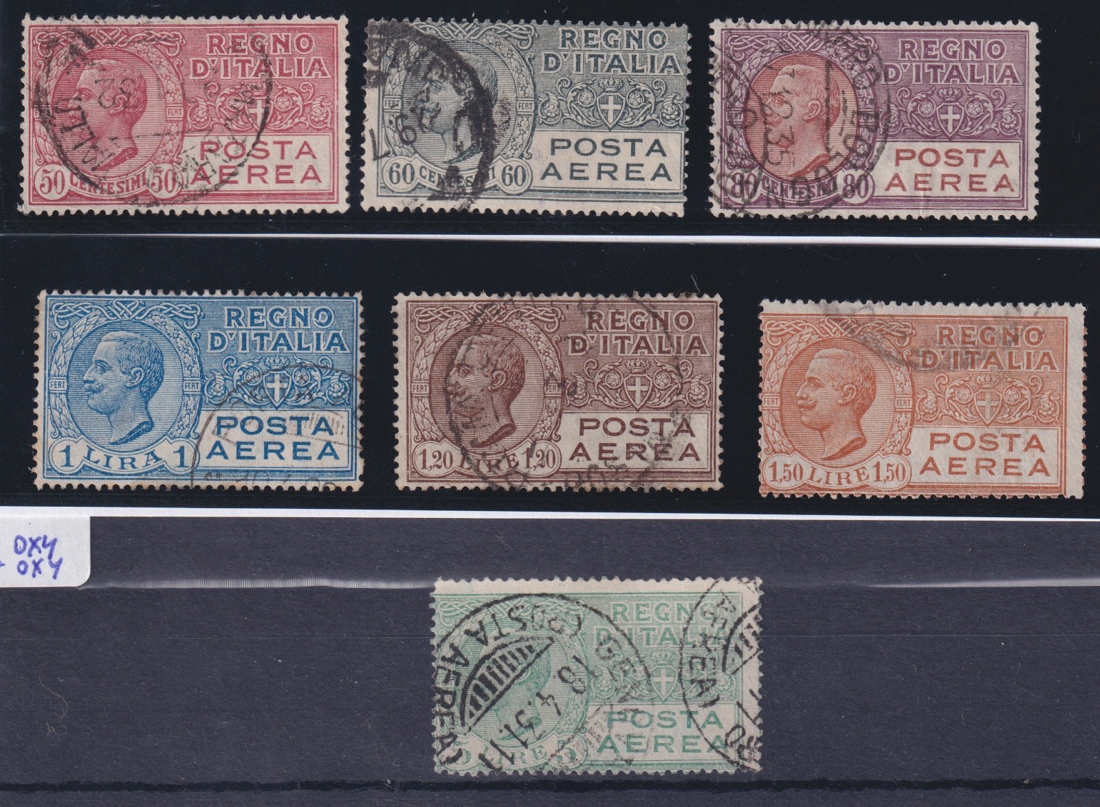 KINGDOM OF ITALY 1926-28 AIRMAIL EFFIGY 8 VAL. DIENA CERTIFICATE