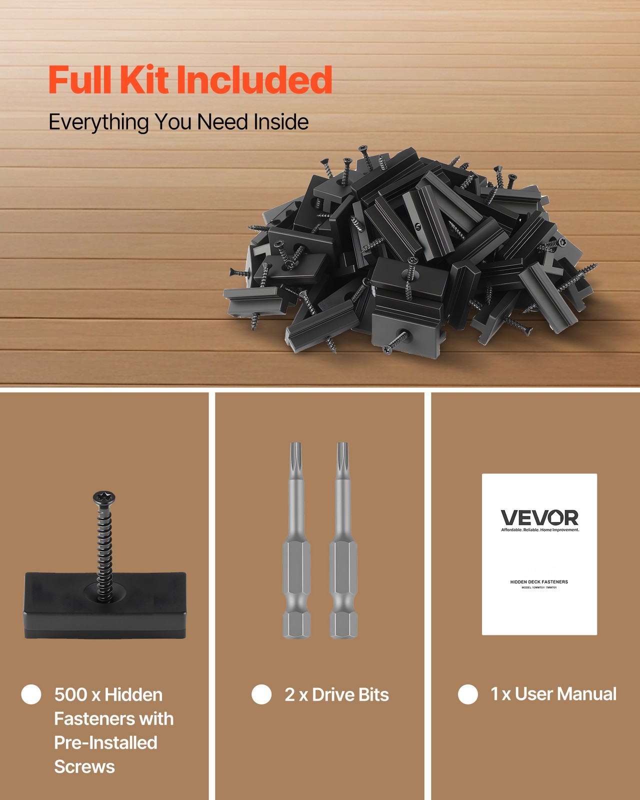 VEVOR 500PCS Hidden Deck Fasteners for Composite Decking Universal Clips Black