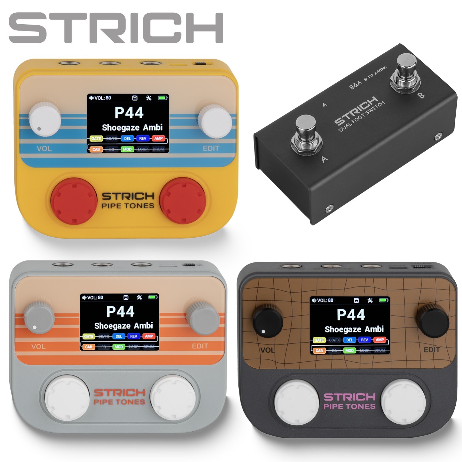 STRICH Pipe Tones Pocket Guitar Multi-Effects USB Audio Interface w/ Foot Pedal
