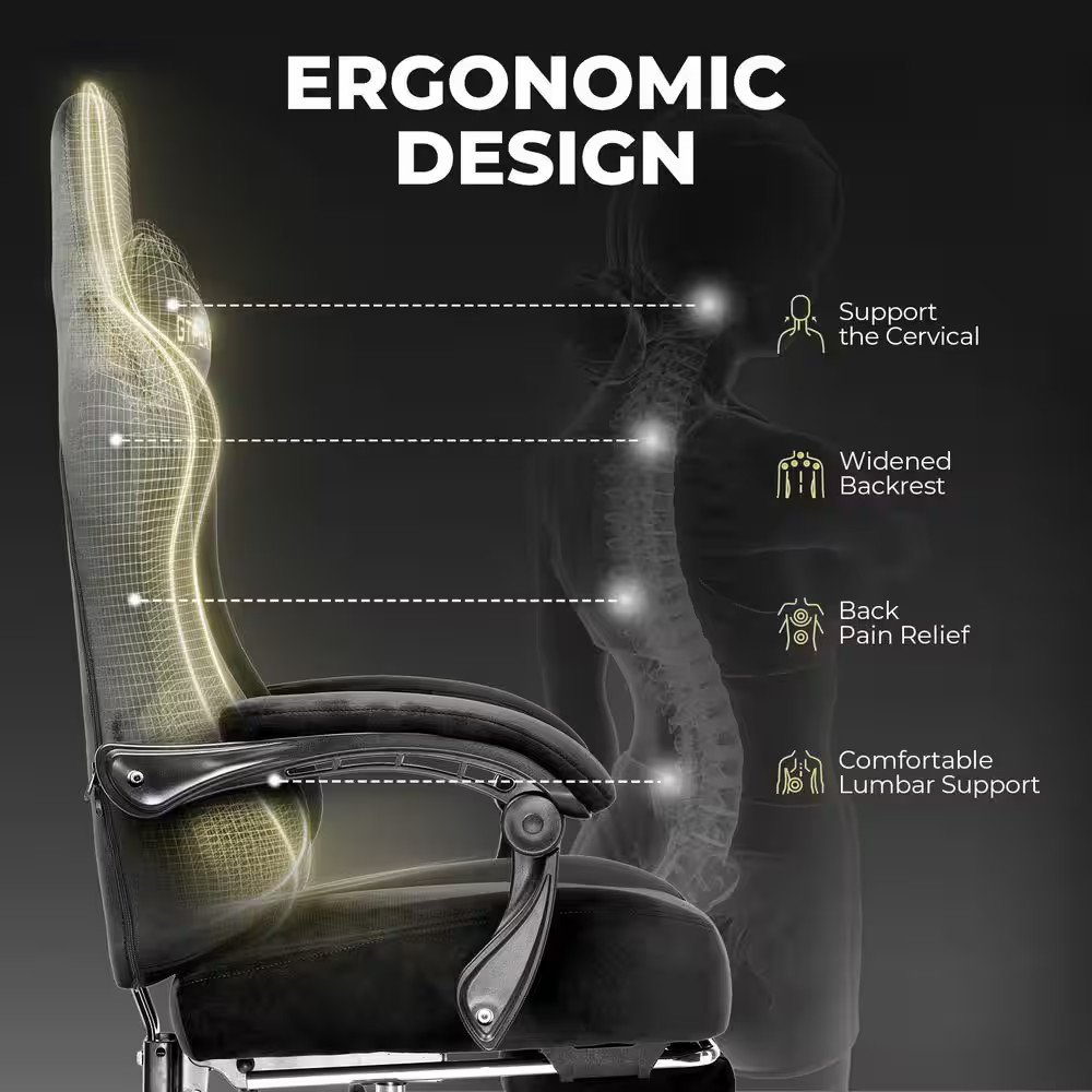 Gaming Chair Fabric Adjustable Height Computer Chair, Black