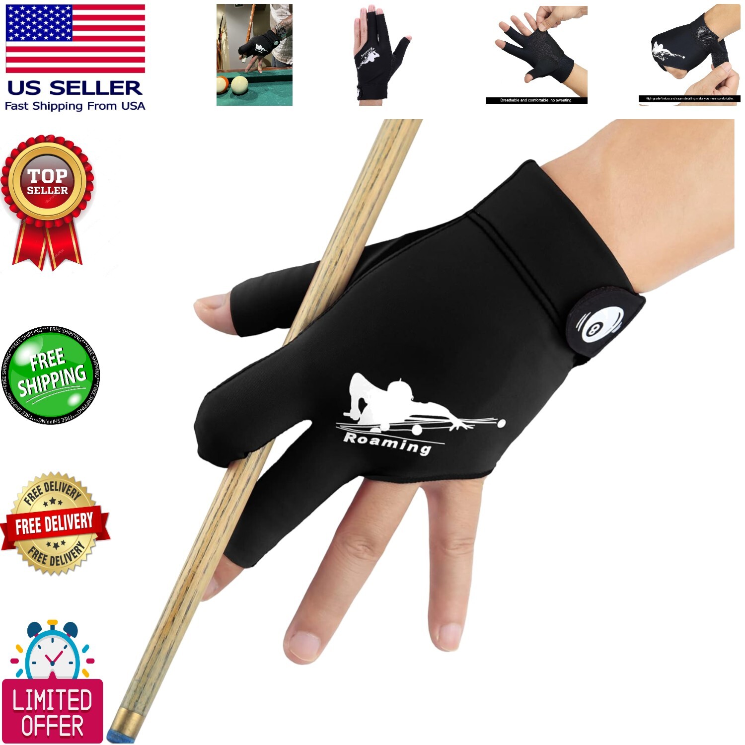 Pro-Level Adjustable Pool Gloves - Quick-Dry Fabric for Left Handed Shooters