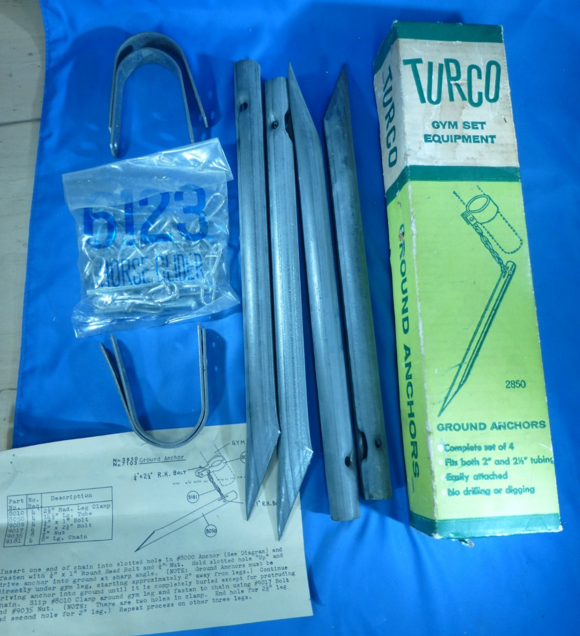 Turco Metal Swing Set Anchors 4 New In Box For 2" Or 2.5" Tubing 1970's #2850