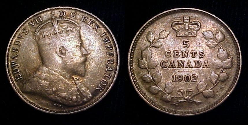 CANADA 1902 Silver Five Cents F+