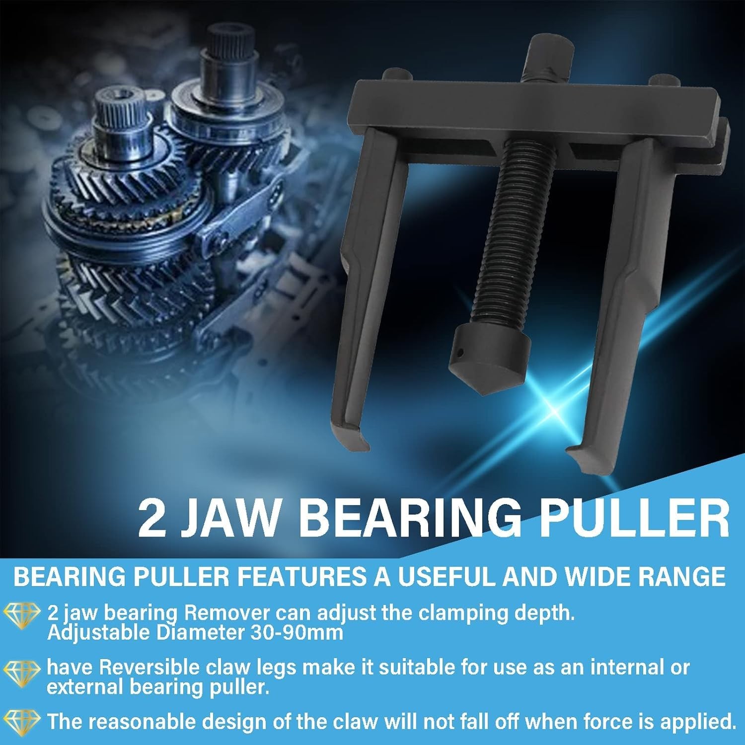2 Jaw Adjustable Bearing Puller Gear Pulley Flywheel Extractor 30mm90mm